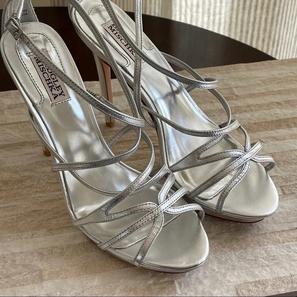 Badgley Mischka Platform Heels in Sexy Silver - Picture 1 of 12